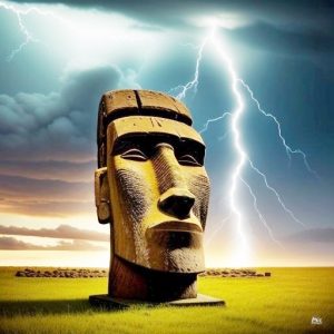 Easter Island statue + lightning strike