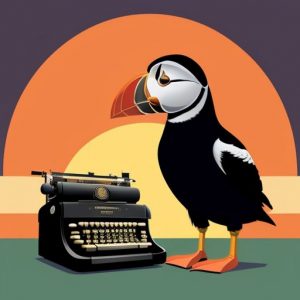 Puffin + typewriter