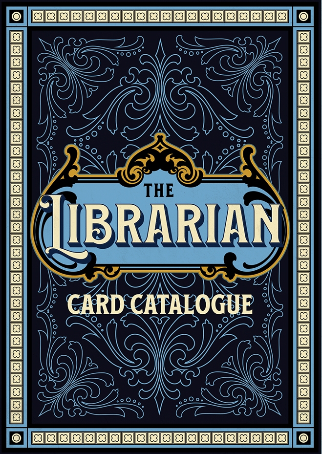 The Librarian Card Catalogue
Blue and paisley background, fancy scrollwork