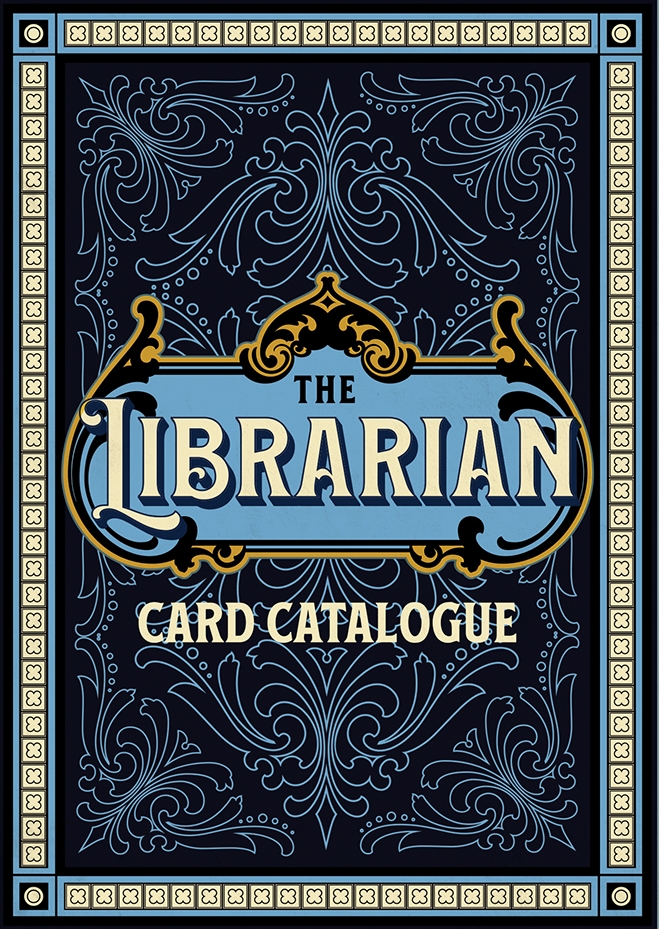 The Librarian Card Catalogue
Blue and paisley background, fancy scrollwork