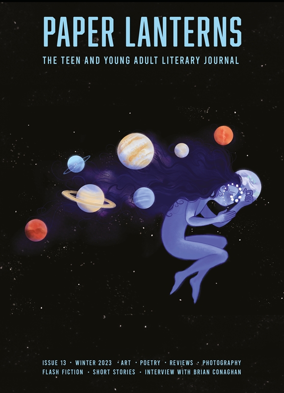 Paper Lanterns: The Teen and Young Adult Literary Journal
A purple child with long hair curled up asleep in space amidst the planets