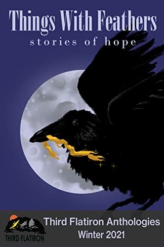 Things With Feathers: stories of hope
A crow with yellow ribbon in beak flies silhouetted against a full moon